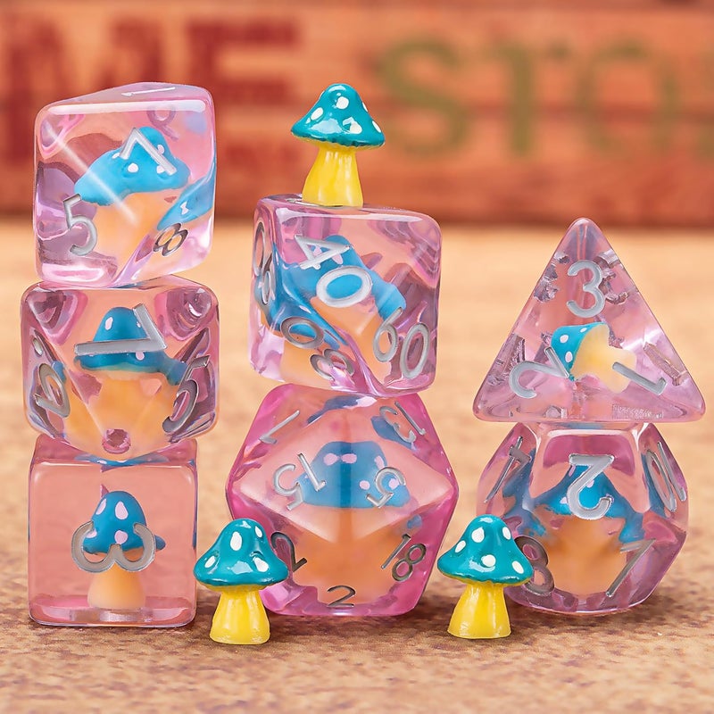 weyano DND Mushroom Resin Dice Set, Polyhedral Dice for Dungeons and Dragons, RPG, MTG D&D 7-DIE (D4, D6, D8, D10, D12, D20, D%) - Image 4